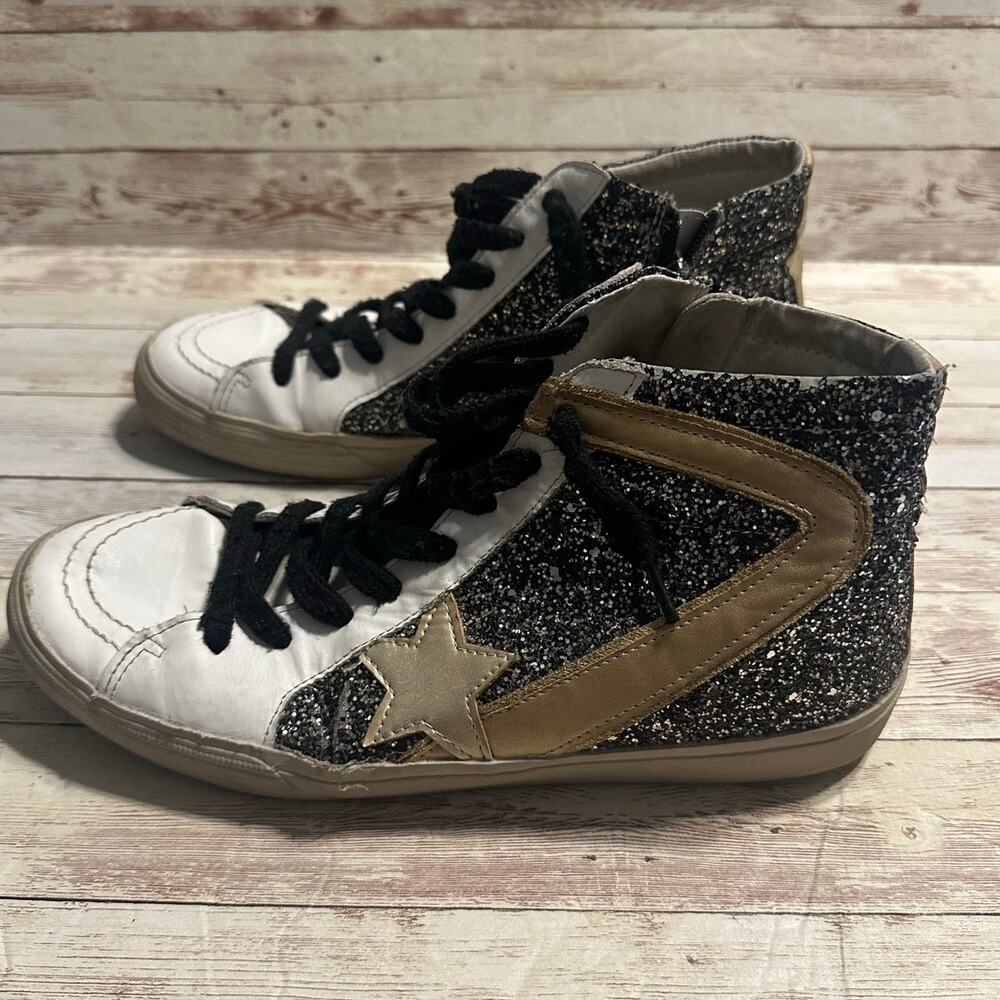 ShuShop Pia Glitter High Top Sneakers Women's Size 10 Shoes Silver Gold Metallic - Picture 3 of 8